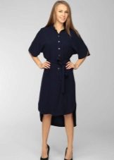 Asymmetric blue office shirt dress