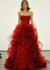 Vera Wong Red Organza Floor-Length Dress