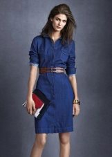 Brown leather belt safari denim dress