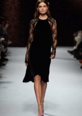 Velvet cocktail dress with lace sleeves