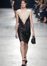 Leather cocktail dress with fur