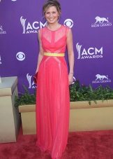 Pink dress with a yellow belt