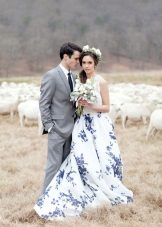 Beautiful White and Blue Floral Wedding Dress