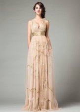 Flesh dress with a gold pattern