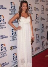 Long white maternity bib floor-length dress