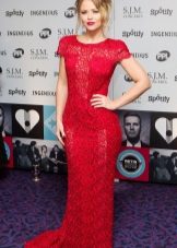 Red guipure floor dress