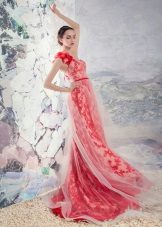 Red guipure wedding dress