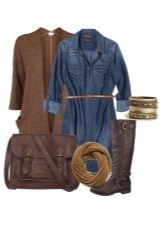 Denim shirt dress and accessories for women autumn color