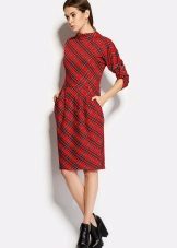 Vestit de beina de color vermell de longitud mitjana (opció d'oficina)