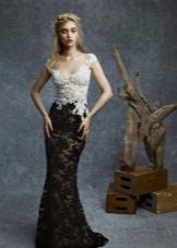 Black and white lace floor dress