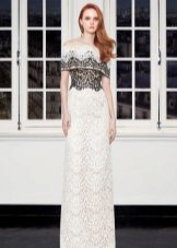 Black and White Lace Off Shoulder Dress