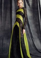 Dress with lace insert black and green