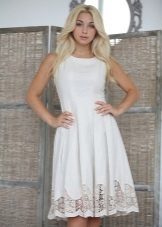 Linen dress with lace lace on the bottom of the skirt