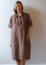 Spacious linen shirt dress medium length