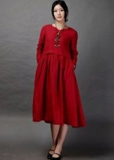 Red linen dress