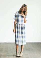 Linen checkered long dress