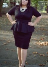 Black Office Sheath Dress with Peplum for Full