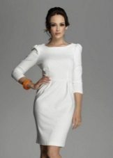 Three Quarter Sleeves White Sheath Dress