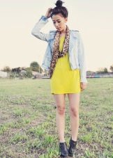 Denim jacket and scarf for a dress of a direct silhouette