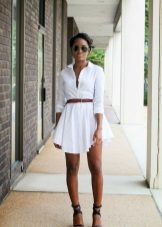 Short shirt dress with heeled sandals