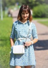 Blue shirt dress with print