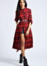 Red check shirt dress below the knee