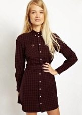 Short black and red check shirt dress