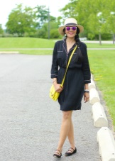 Black shirt dress with colorful accessories