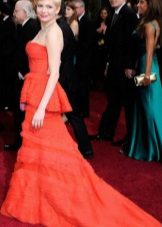 Red Peplum Bustier Dress with Train