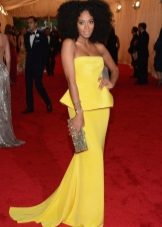 Yellow Peplum Bustier Dress with Train