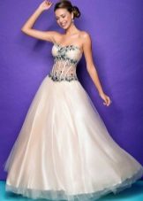 Robe blanc-vert avec un corset transparent et des strass