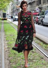 Black dress with pink roses