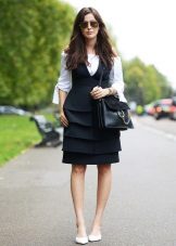 Dress with frill in combination with a blouse