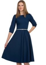 Mid-length blue plain dress with a half-skirt