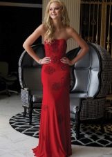 Red dress with a train and off shoulders