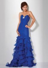 Blue dress with a train and open shoulders