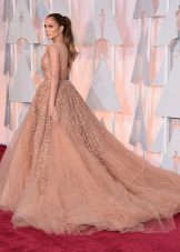 Jennifer Lopez puffy evening gown with a train