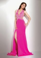 Hot pink dress with rhinestones and a train