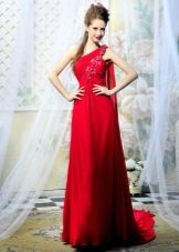 Red dress with a train and a shoulder strap
