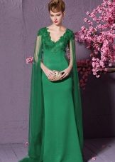 V-neck green dress with train