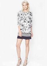 Tunic dress white with dark blue