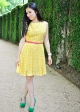Yellow Polka Dot Dress with Red Strap