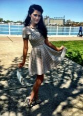 Gray short dress with white polka dot sun skirt