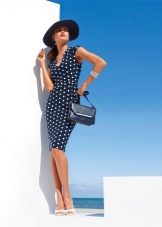 Business navy white polka dot dress with bag