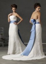 Wedding dress with a blue belt