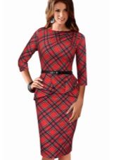 Red Plaid Sheath (Tartan) Sheath Dress with Black Strap