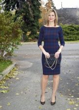 Denim Plaid Wool Dress in Blue Plaid (Tartan)