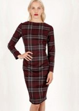 Burgundy Plaid Gray Sheath Dress (Tartan)