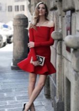 Long Sleeve Off Shoulder Red Dress