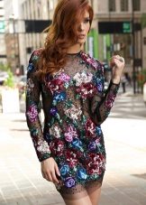 Short Sheer Printed Dress with Long Sleeve
